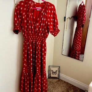 Anthropologie red cotton maxi dress